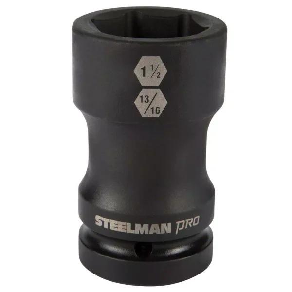 Steelman PRO 79325 1 in. Drive Budd Wheel Combo Impact Socket, 1-1/2 in. Hex x 13/16 in. Square