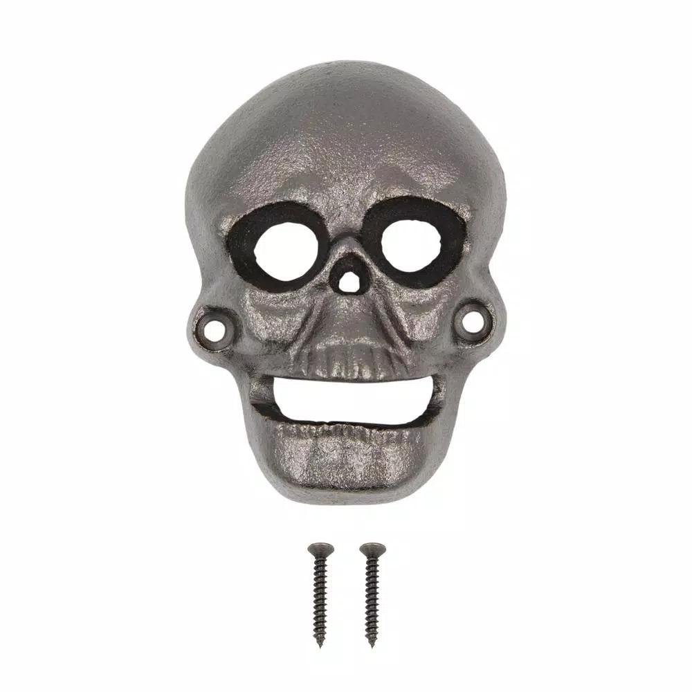 Everbilt Cast Iron Skull Bottle Opener - Black Wall Mounted Beverage Opener
