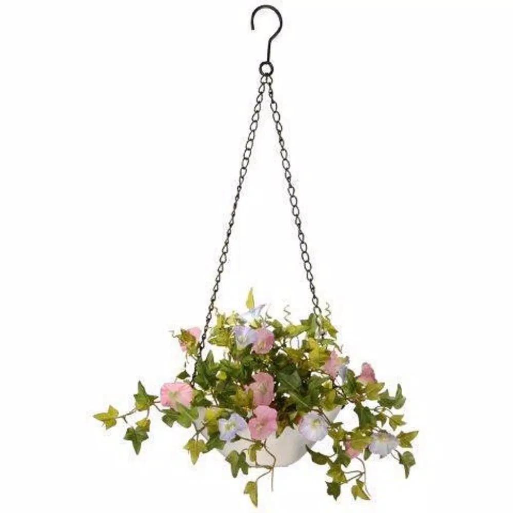 National Tree Company 9 in. Artificial Morning Glory Hanging Plant in White Ceramic Pot
