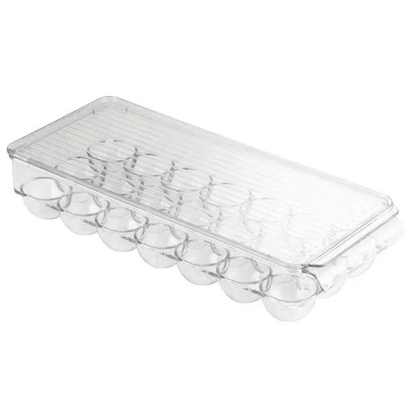 interDesign Fridge Binz 21 Egg Holder, Clear Plastic Refrigerator Storage Container