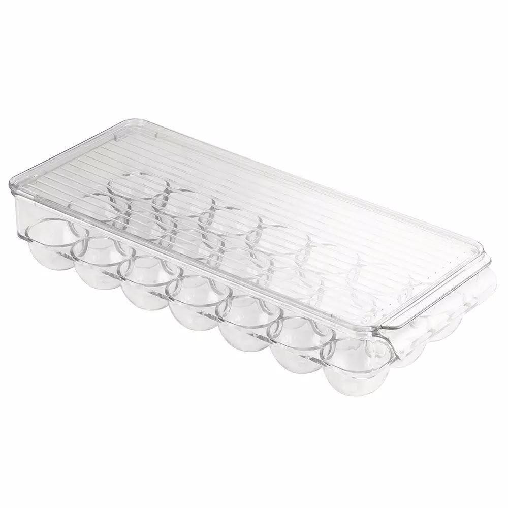 interDesign Fridge Binz 21 Egg Holder, Clear Plastic Refrigerator Storage Container