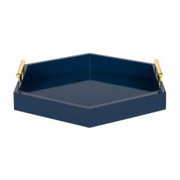 Kate and Laurel Lipton 18 in. Navy Blue Hexagon Decorative Tray with Polished Metal Handles thumbnail 2