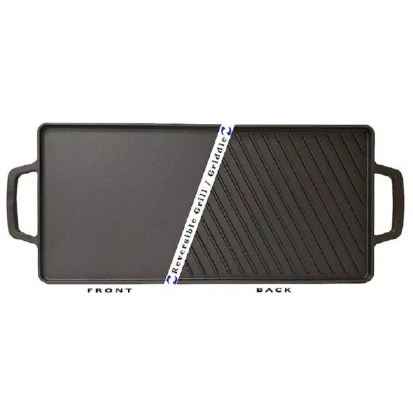 Basic Essentials 18 in. Cast Iron Rectangular Double Reversible Grill and Griddle, Pre-Seasoned Non-Stick