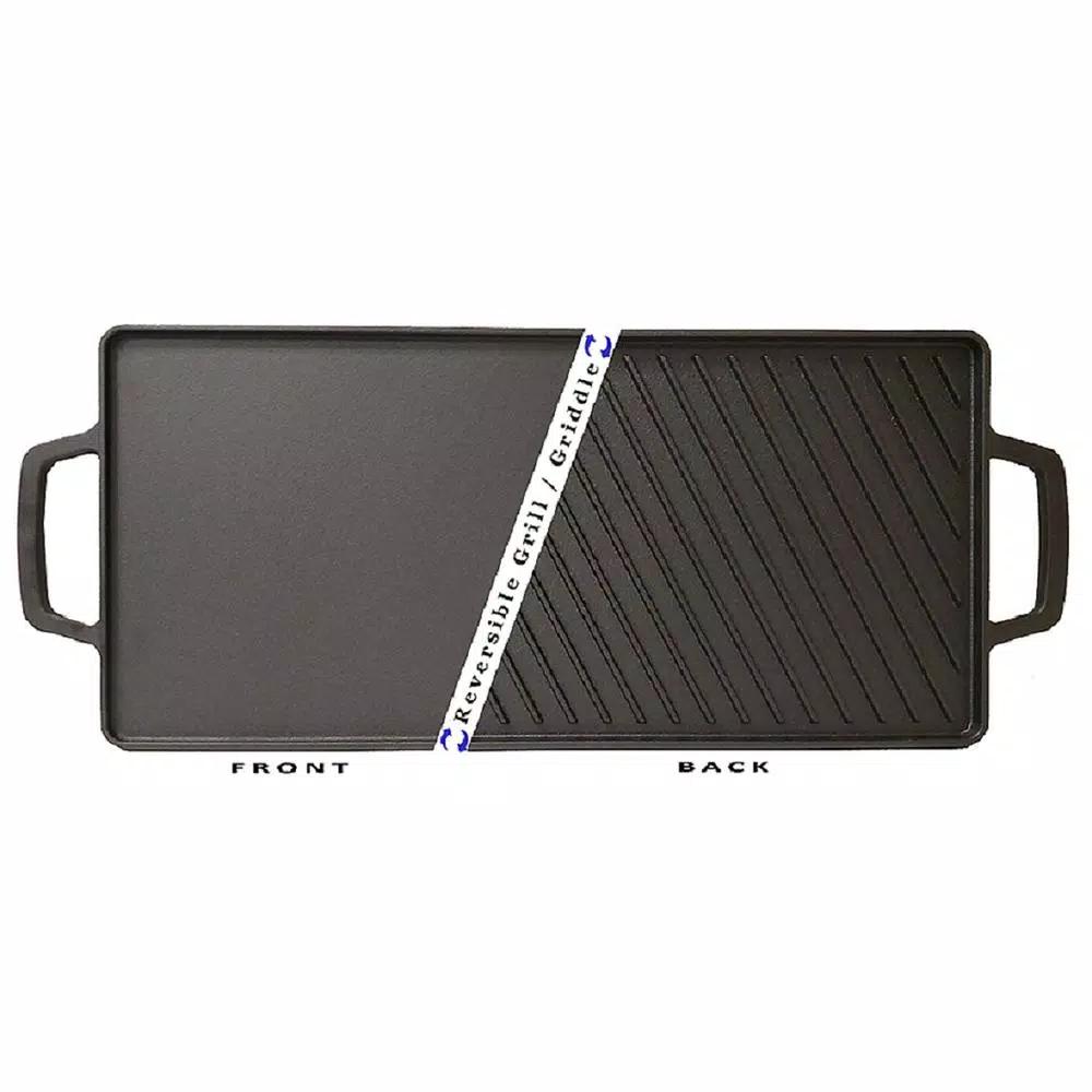 Basic Essentials 18 in. Cast Iron Rectangular Double Reversible Grill and Griddle, Pre-Seasoned Non-Stick