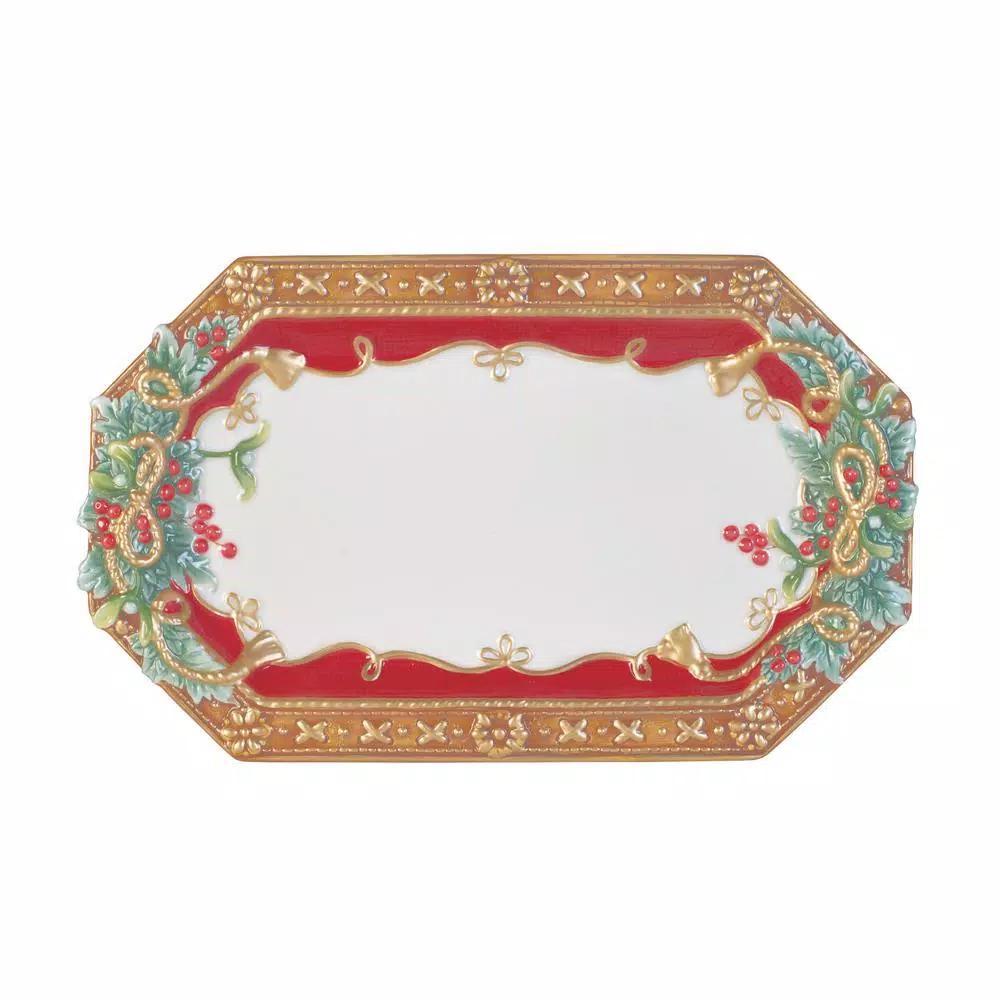 FITZ and FLOYD Yuletide Christmas Holiday Elongated Serving Tray, Earthenware, 14 in.