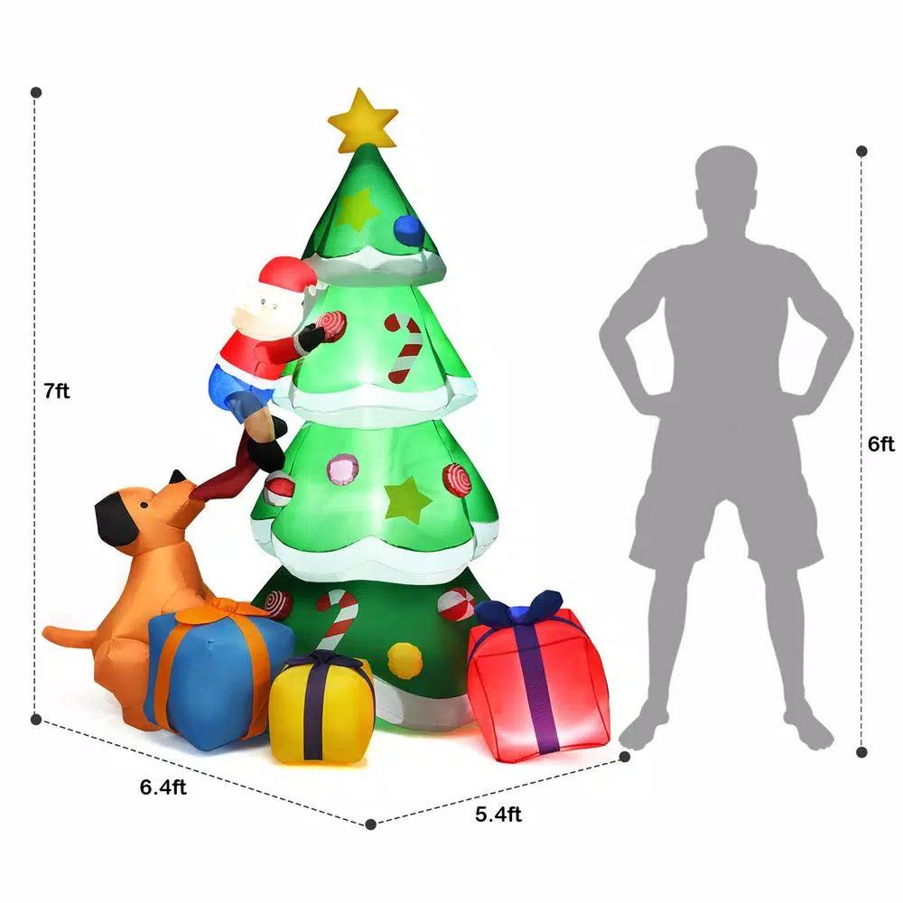 Costway 7 ft. Inflatable Christmas Tree with Santa, Puppy, and LED Lights - Outdoor Holiday Decor