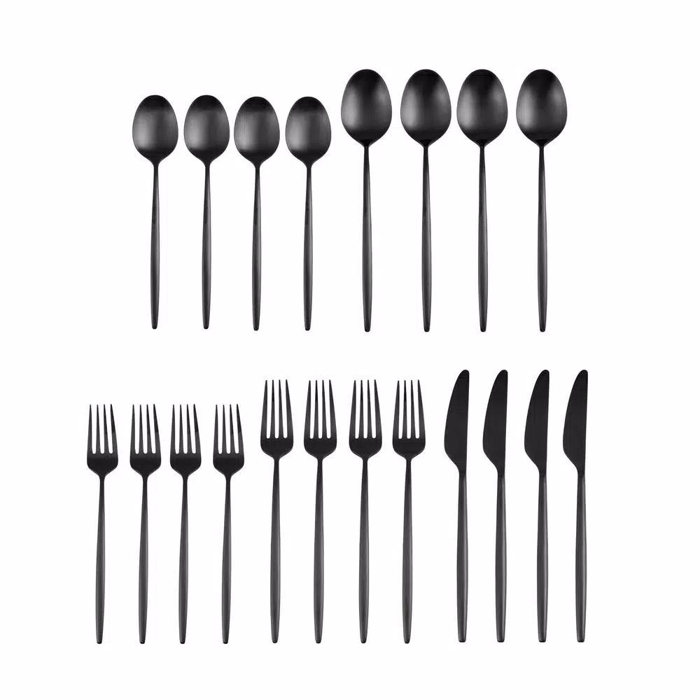 Cambridge Silversmiths Gaze Black Satin 20-Piece Flatware Set, Service for 4