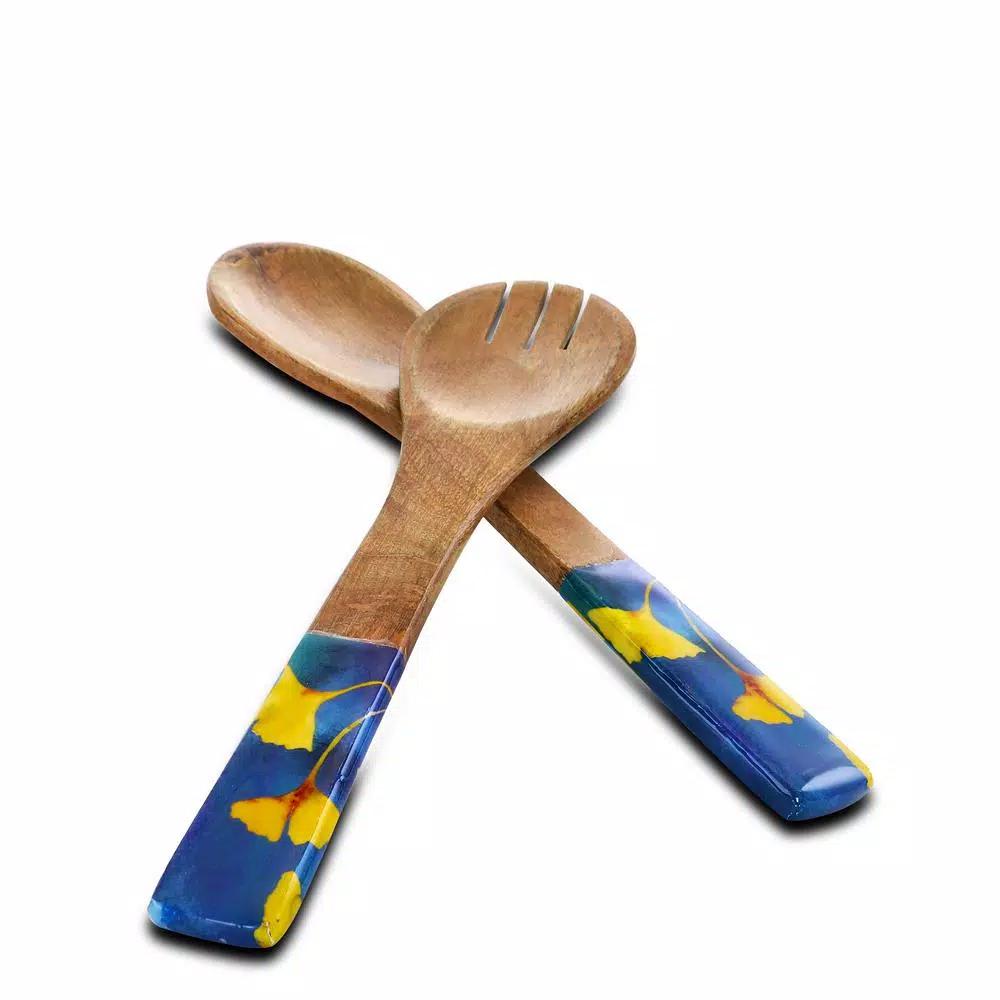 Gibson Elite Philomena 2-Piece Mango Wood Salad Serving Set with Enamel Watercolor Handles