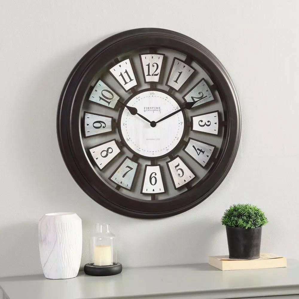 FirsTime & Co. Black Mercantile Plaques Wall Clock - Industrial Farmhouse Design