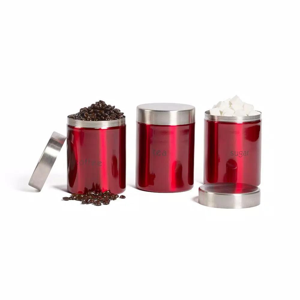 Basic Essentials 3-Piece Stainless Steel Kitchen Canister Set, Copper Finish