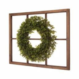 Glitzhome 18 in. Boxwood Wreath with 28 in. Wooden Window Frame Decor thumbnail 2
