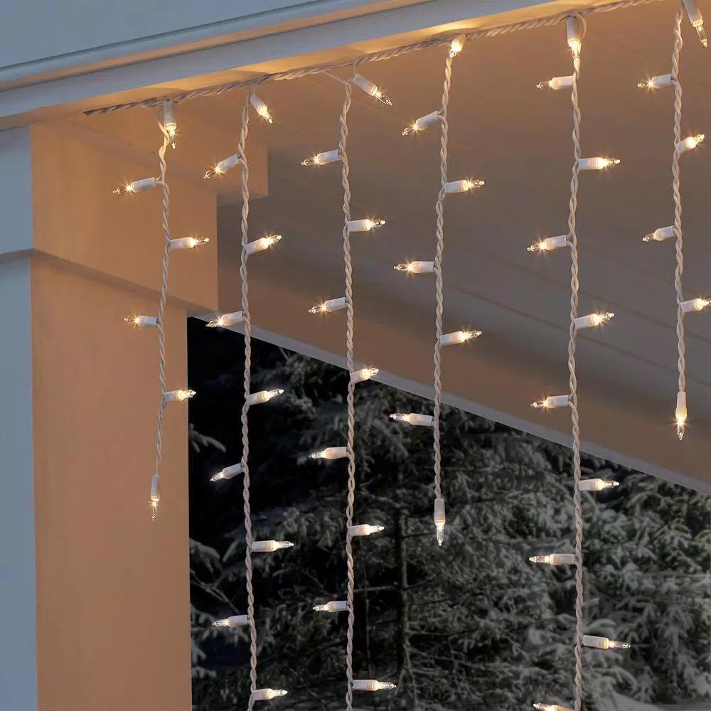 Home Accents Holiday 300 Light Clear Icicle High Density Plus Heavy Duty String Lights, White Incandescent (Set of 2)