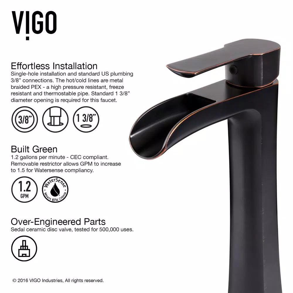 VIGO Niko Single Hole Vessel Bathroom Faucet with Pop-Up Drain, Antique Rubbed Bronze