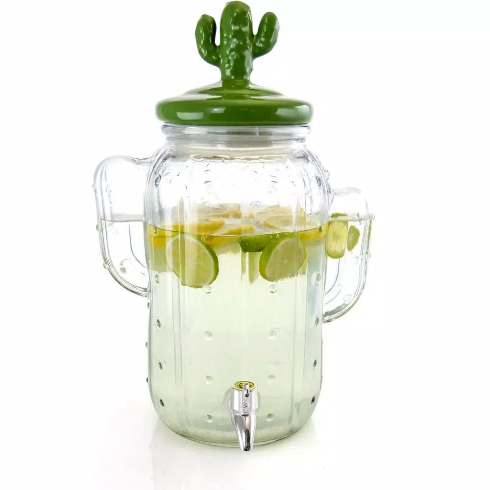 Gibson Home Cactus Cooler 1.3 Gal. Glass Drink Dispenser, Green