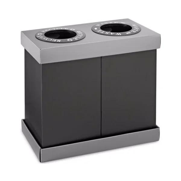 Alpine Industries 28 Gal. Black 2-Compartment Indoor Trash and Recycling Bin