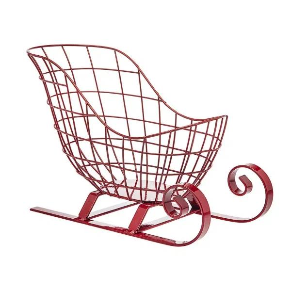 Godinger Red Santa Sleigh Wire Basket - Iron Christmas Serving Bowl