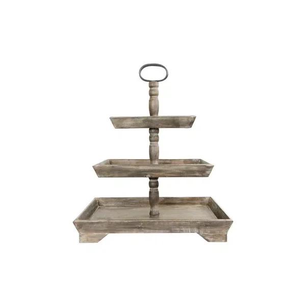 3R Studios Rustic Brown 3-Tier Decorative Tray with Metal and Fir Wood Construction