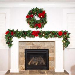 Village Lighting Company 30 in. Pre-Lit Red Peony and Berry Artificial Christmas Wreath with 50 LED Lights thumbnail 4