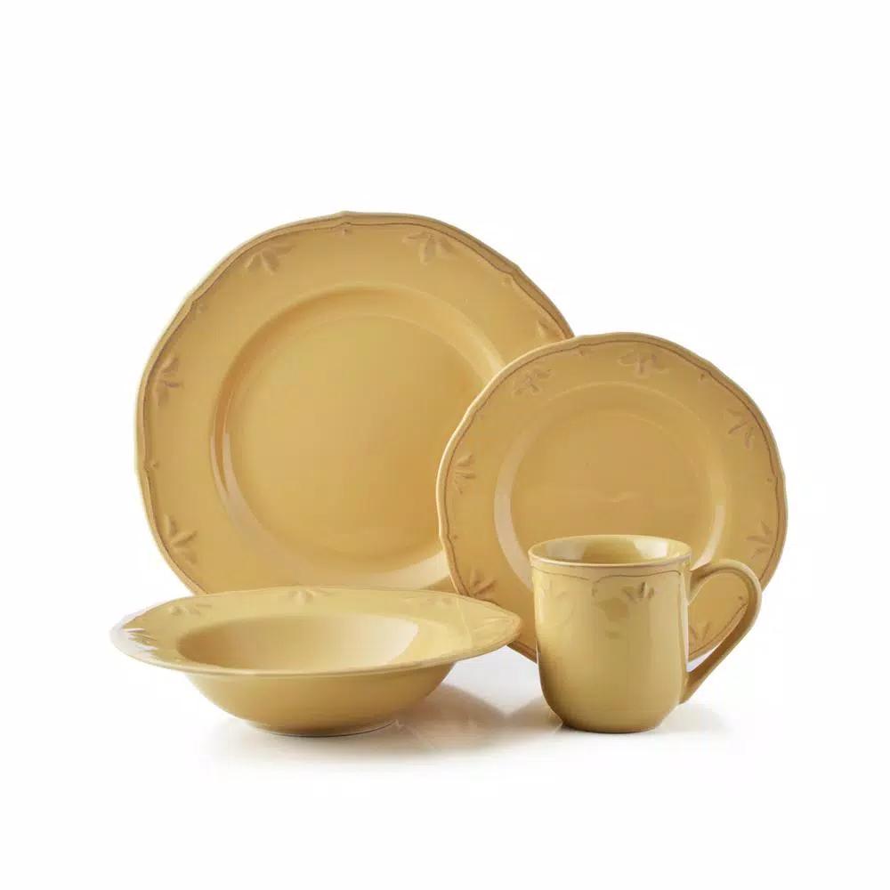 Thomson Pottery Sicily 16-Piece Caramel Ceramic Stoneware Dinnerware Set, Service for 4