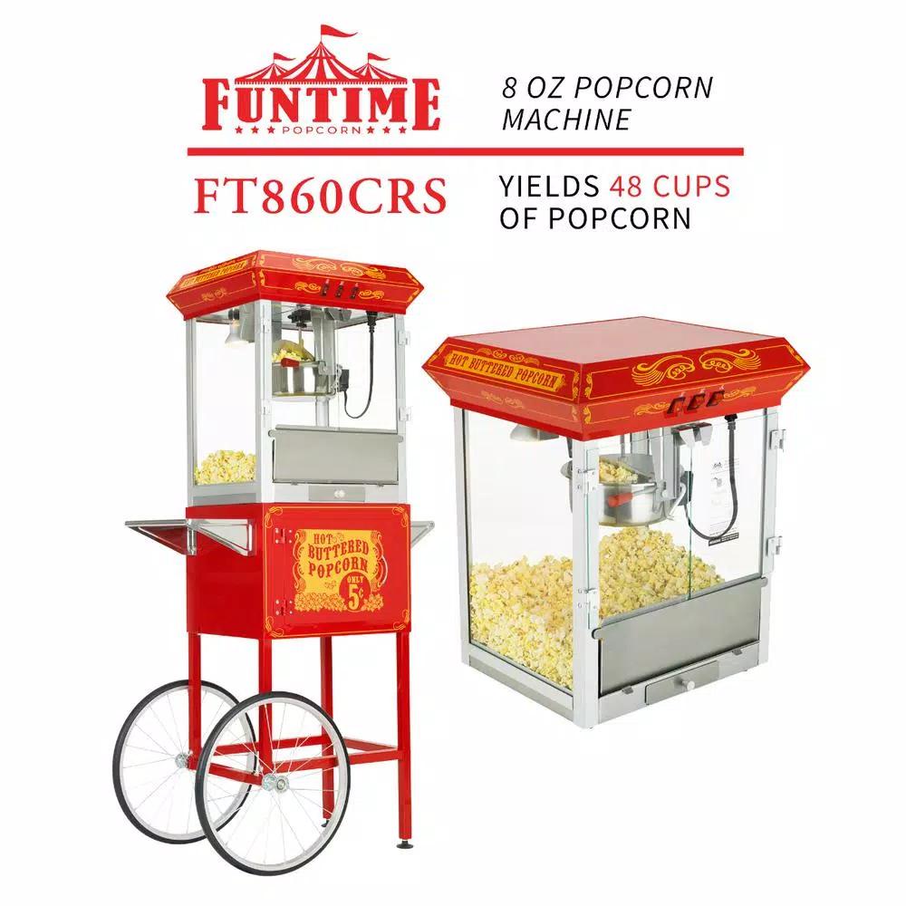 Funtime 8oz Red Theater Style Popcorn Popper Machine with Cart