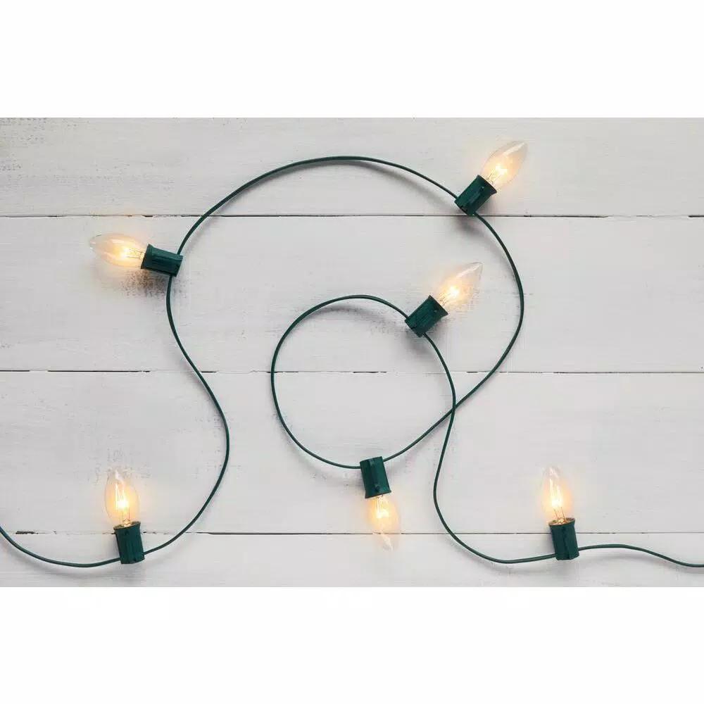 Home Accents Holiday 50 Count C9 Incandescent Christmas String Lights, White, Green Wire (Set of 2)