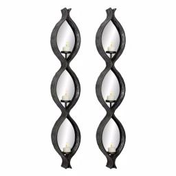 LITTON LANE Eclectic Black Metal Mesh Ellipse Wall Sconces with Mirror Inlays, Set of 2 thumbnail 2