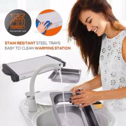 NutriChef 21.9 in. Stainless Steel Dual Plate Electric Food Warming Tray Buffet Server thumbnail 9