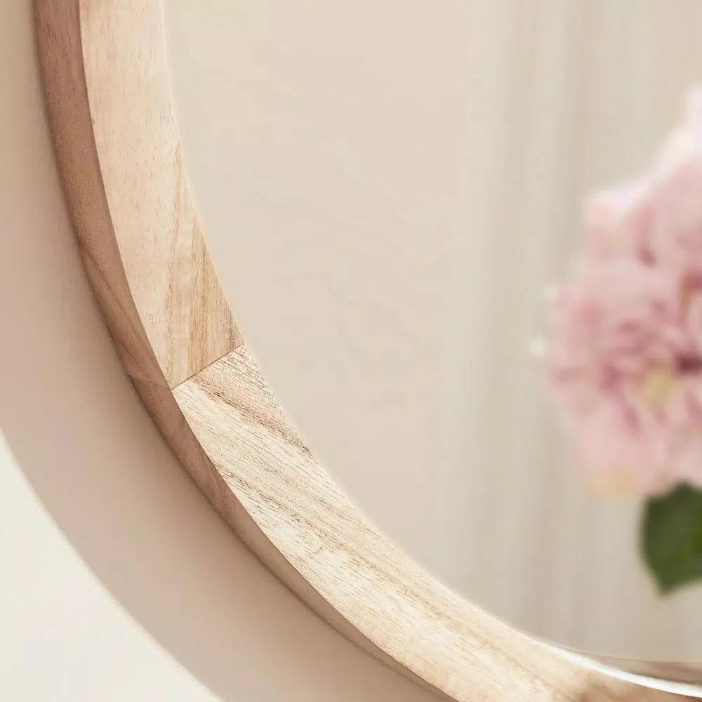 Home Decorators Collection Round Natural Wood Accent Mirror, Brown, 24 in.