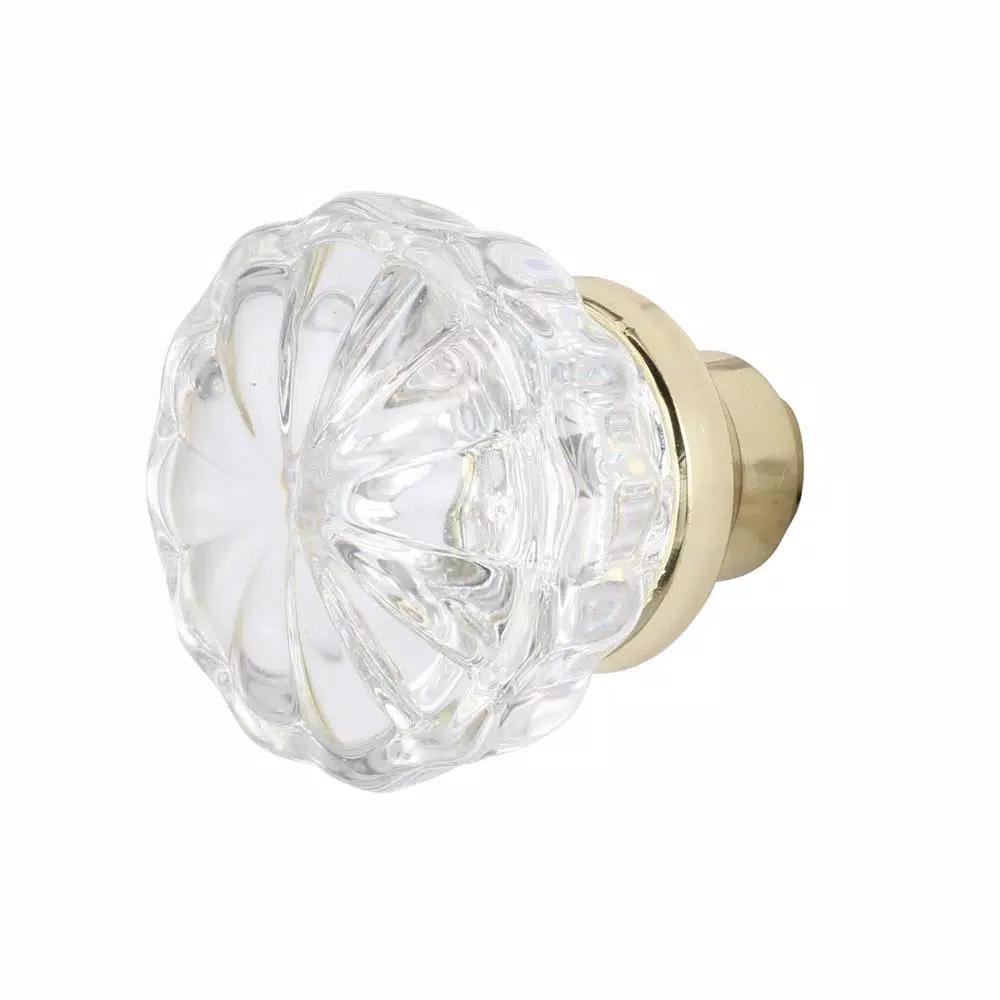 Prime-Line Fluted Glass Door Knob Passage Set, 2 in. Diameter, Brass Plated, Antique Style