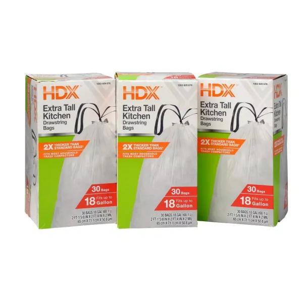 HDX 18 Gal. Kitchen and Compactor Drawstring Trash Bags, White, 90-Count
