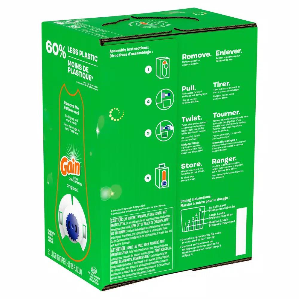 Gain Eco Box Original Liquid Laundry Detergent, 105 oz (96 Loads)