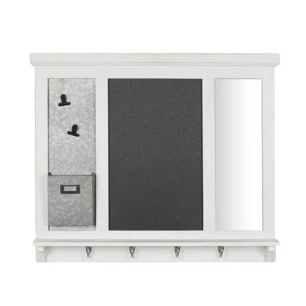 Home Decorators Collection White Wood Multi-Function Wall Organizer with Chalkboard and Hooks