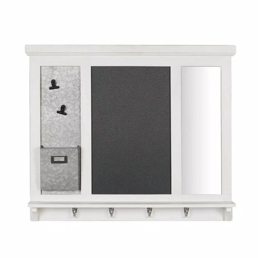 Home Decorators Collection White Wood Multi-Function Wall Organizer with Chalkboard and Hooks