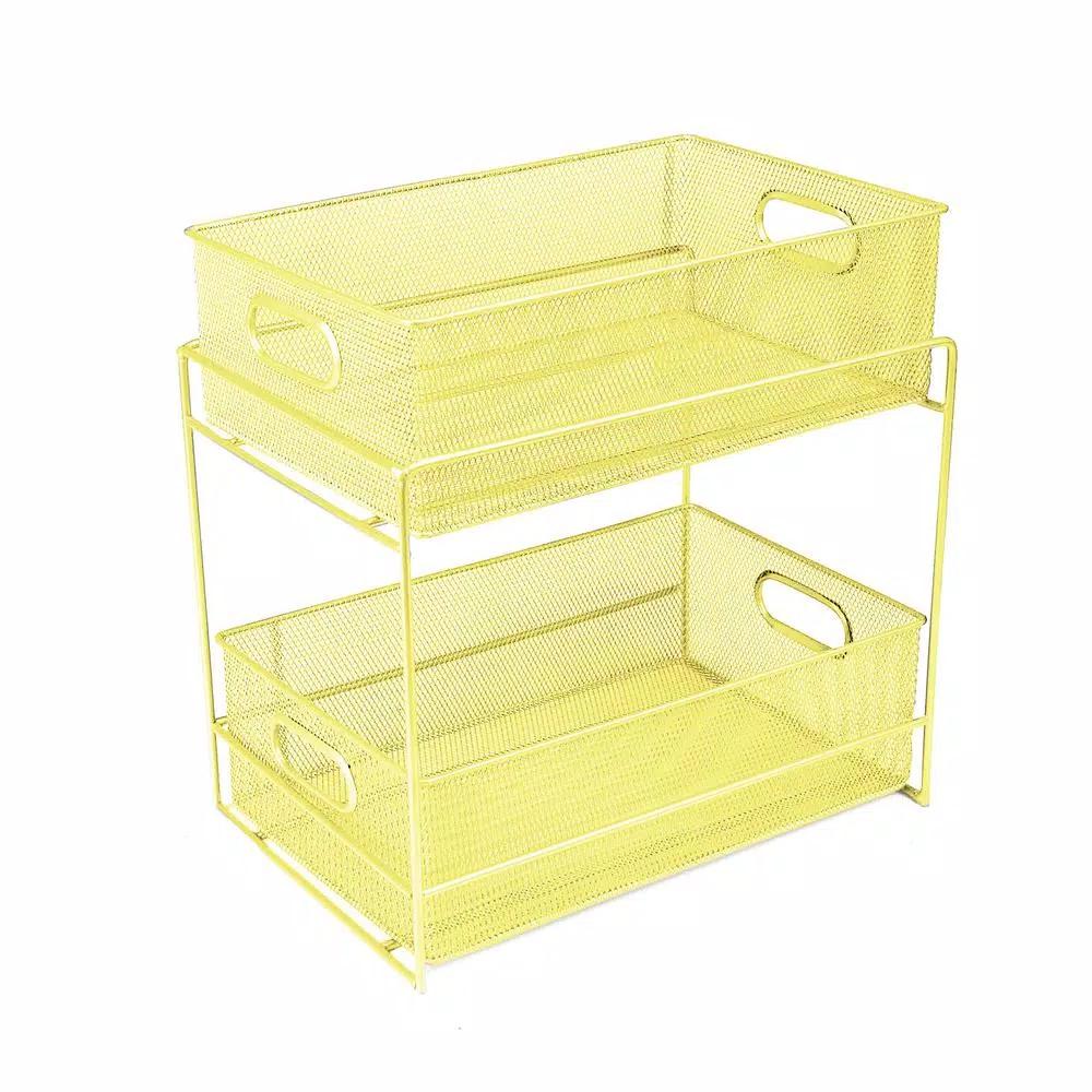 MIND READER Modern Yellow Metal Mesh 2-Tier Utensil Caddy and Flatware Organizer