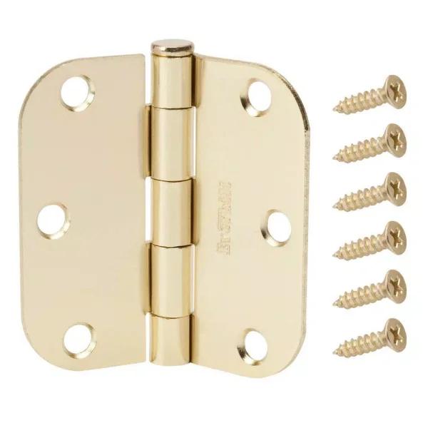 Everbilt 3.5 in. x 5/8 in. Radius Bright Brass Steel Door Hinges, 24-Pack