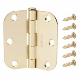 Everbilt 3.5 in. x 5/8 in. Radius Bright Brass Steel Door Hinges, 24-Pack thumbnail 1