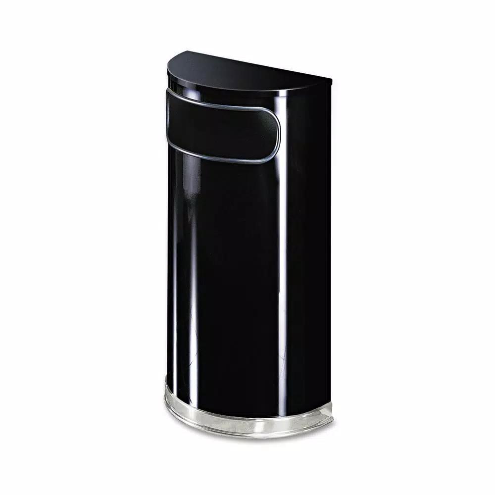 Rubbermaid Commercial Products 9 Gal. Black and Chrome Half-Round Fire-Safe Steel Trash Can with Side Opening