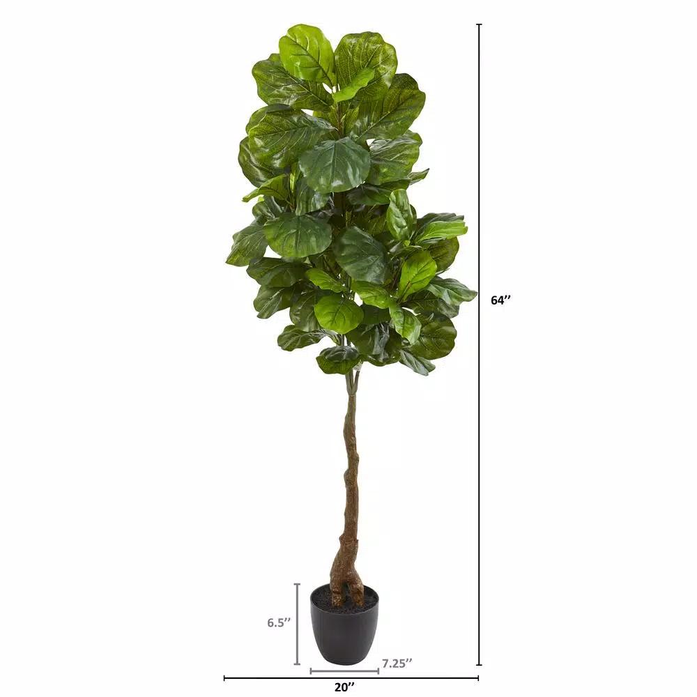 Nearly Natural 64 in. Fiddle Leaf Artificial Tree with Real Touch Leaves and Black Stone Planter