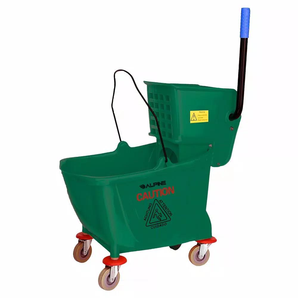 Alpine Industries 36 Qt. Mop Bucket with Side Press Wringer, Green