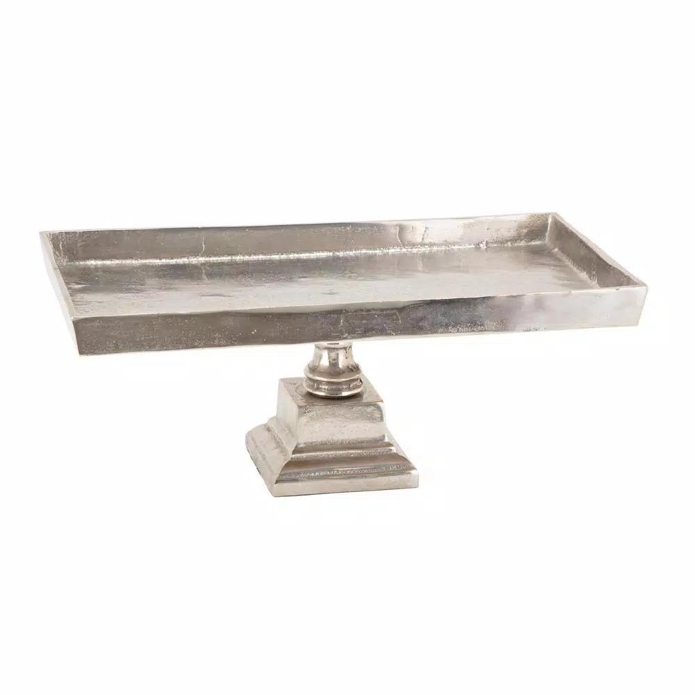 IMAX Alston Rectangle Aluminum Pedestal Trays, Distressed Silver Finish (Set of 2)