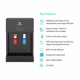 Avalon Bottleless Countertop Water Cooler Dispenser, Hot & Cold, Self-Cleaning, Black thumbnail 2