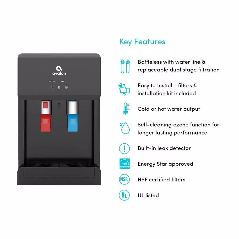 Avalon Bottleless Countertop Water Cooler Dispenser, Hot & Cold, Self-Cleaning, Black
