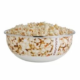 Golden Rabbit Popcorn Design Enamelware Popcorn Bowl, 4.5 Qt, White thumbnail 3