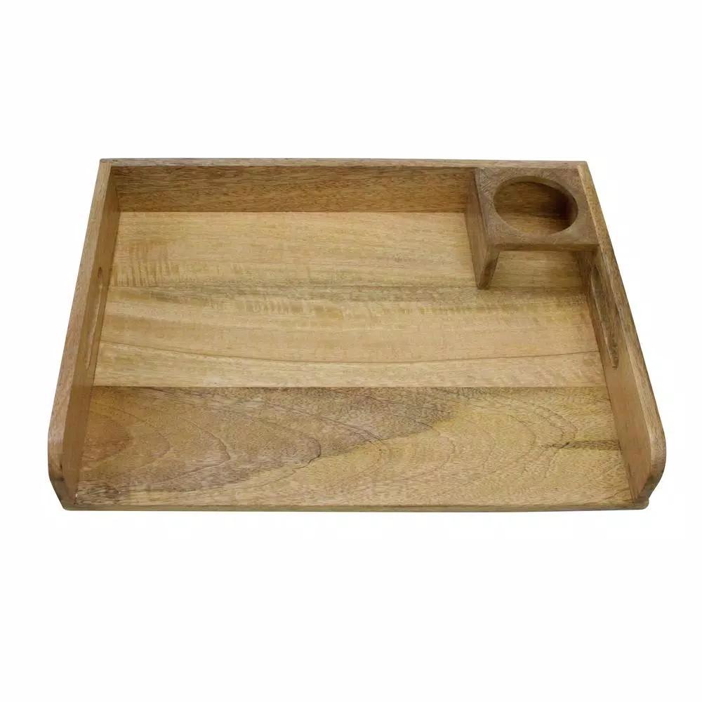Stonebriar Collection Stonebriar Rustic Mango Wood Serving Tray with Built-in Cup Holder
