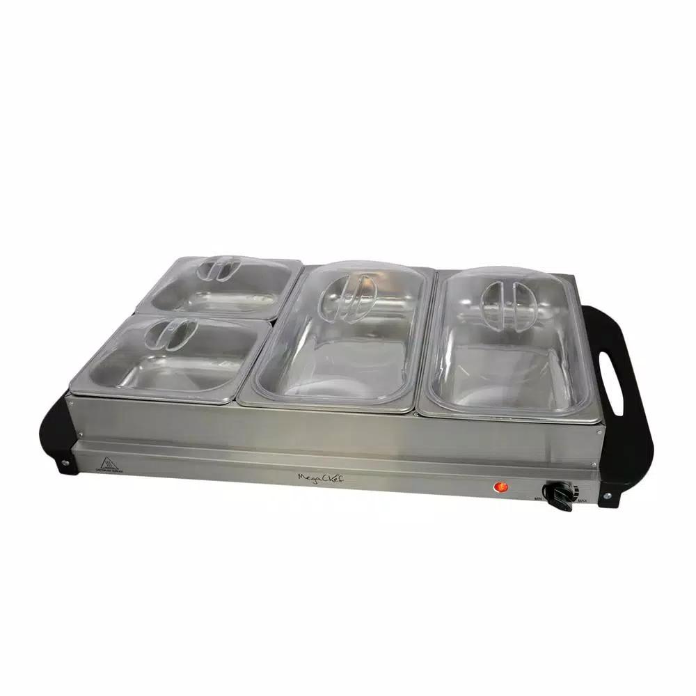 MegaChef 2.5L Stainless Steel Buffet Server and Warming Tray with 4 Removable Food Containers