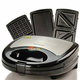 Ovente 3-in-1 Electric Sandwich Maker, Waffle and Grill Maker with Detachable Non-Stick Plates, 750W, Black thumbnail 3
