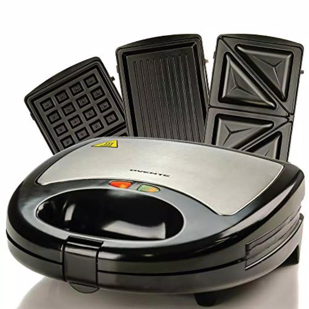 Ovente 3-in-1 Electric Sandwich Maker, Waffle and Grill Maker with Detachable Non-Stick Plates, 750W, Black
