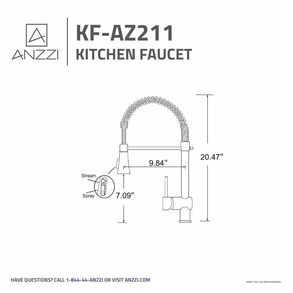 ANZZI Carriage Single Handle Kitchen Faucet, Brushed Nickel, Modern Deck Mount