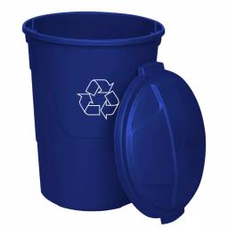 HDX Otto 32 Gal. Blue Round Plastic Recycling Bin with Lid and Recycling Logo thumbnail 9