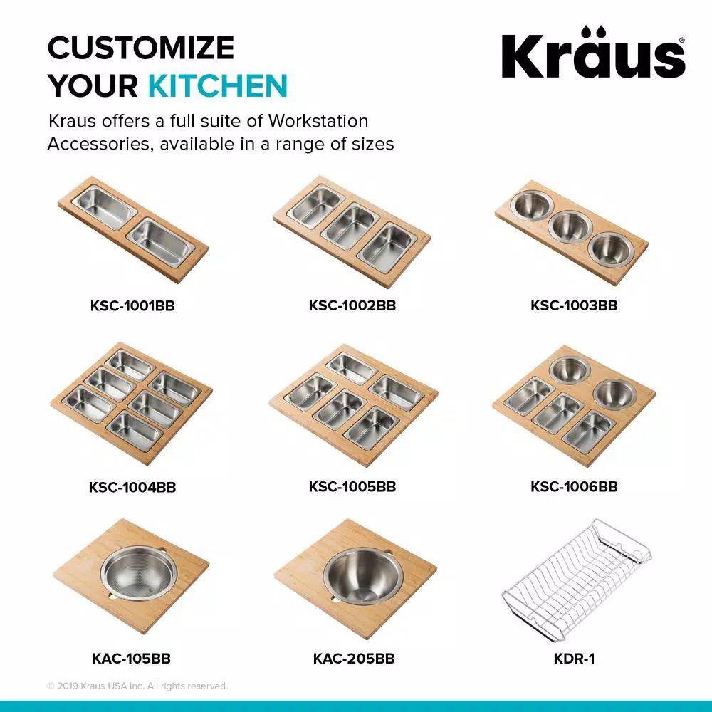 KRAUS Stainless Steel Mixing Bowl and Colander Set for Workstation Sinks